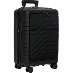 BY Ulisse - 4-Rollen-Kabinentrolley mit Vortasche 55 cm erw. USB (black, 55 cm (Vortasche))
