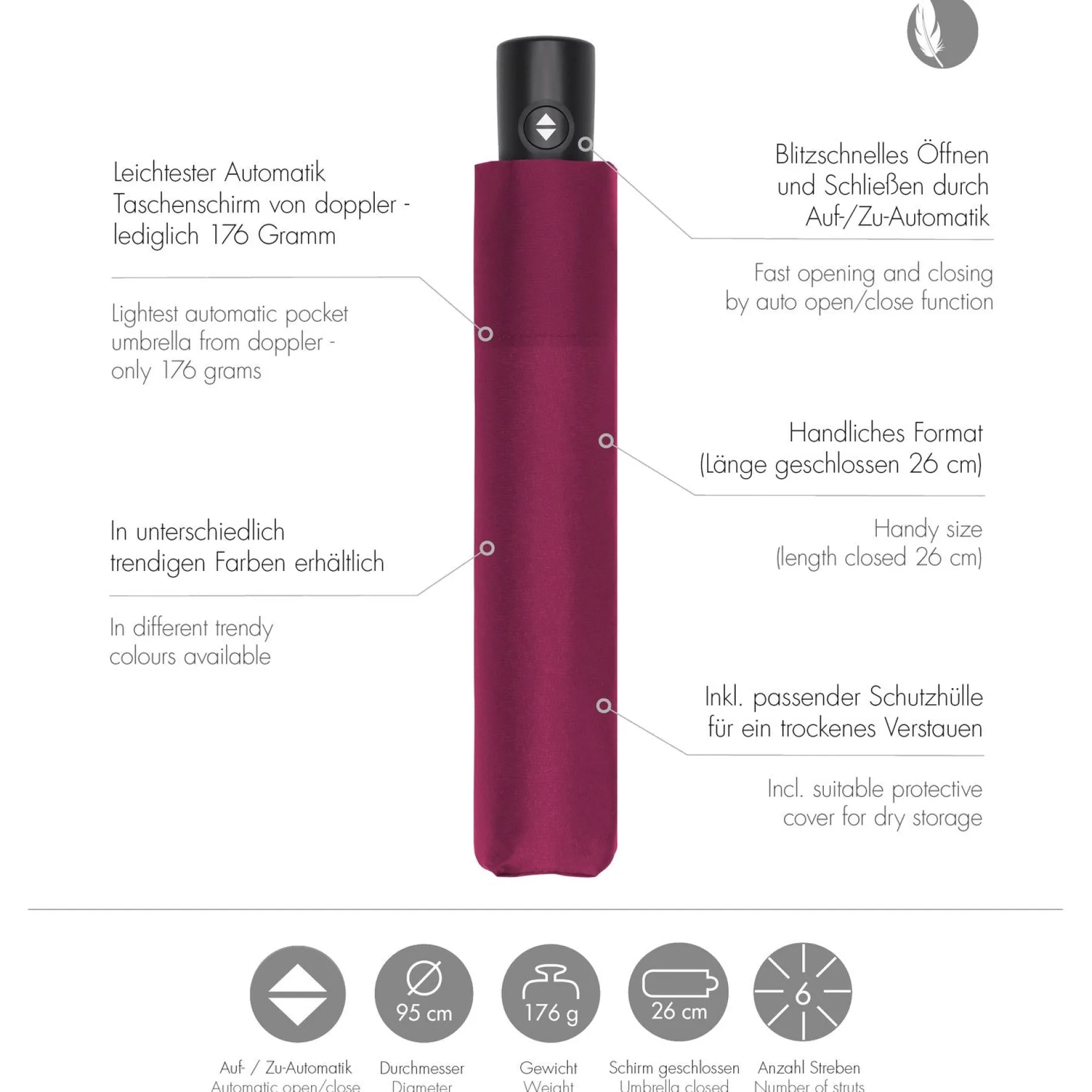 doppler Zero Magic - Taschenschirm Regenschirm (royal berry)
