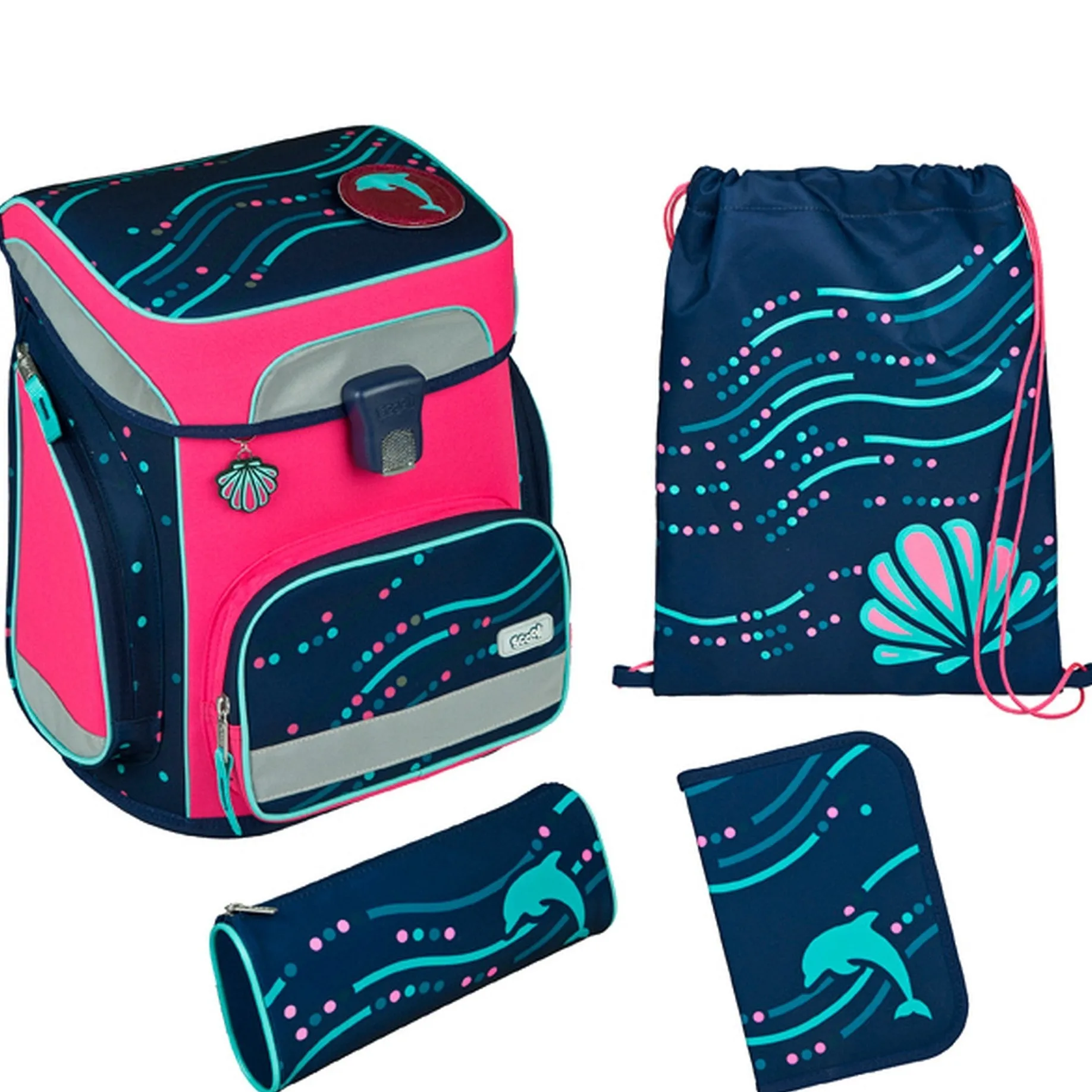 EasyFit Glow DIN - Schulranzen Set 5tlg. (Dotty Dolphin)