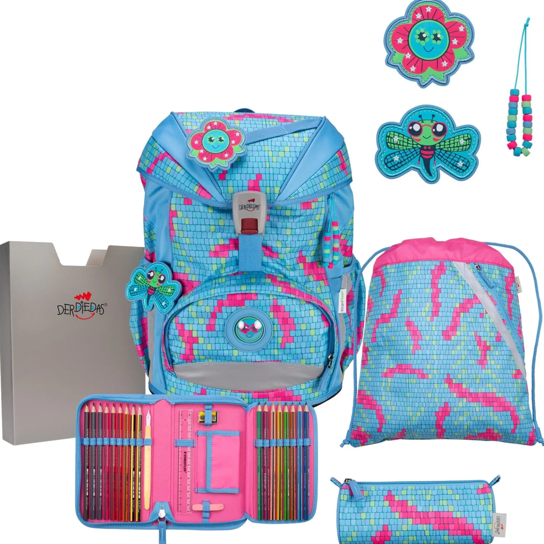 ErgoFlex - Schulranzen Set 5tlg. 800g (Happy Pixel)