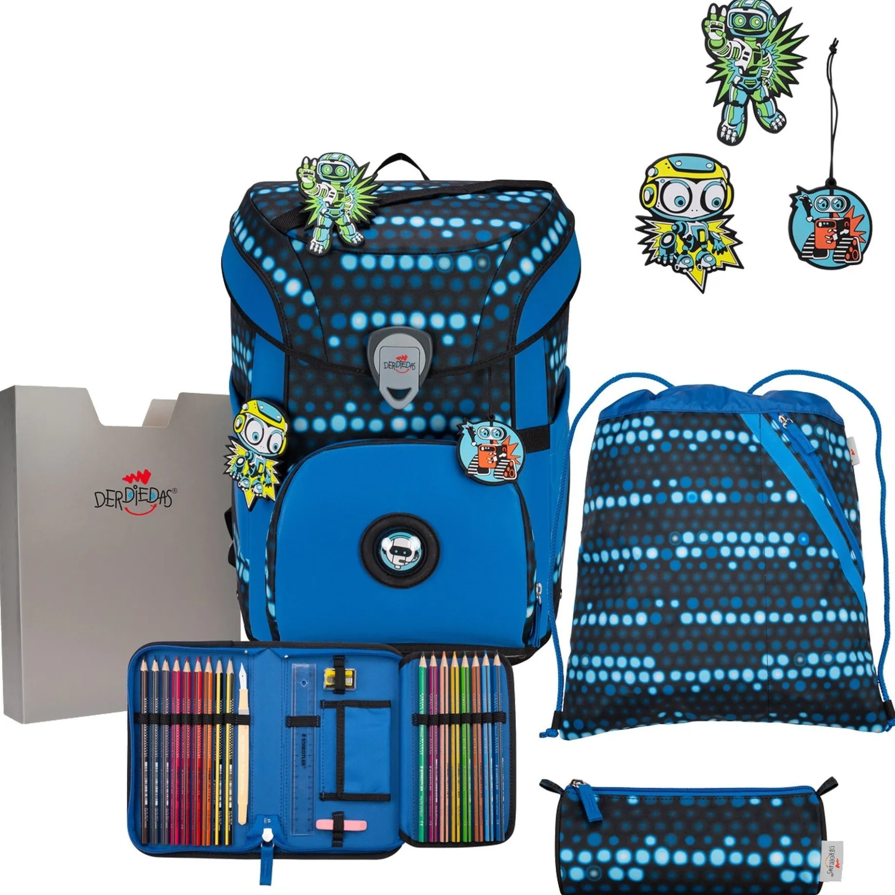 ErgoFlex Easy Exklusiv Superflash - Schulranzen Set 5 tlg. 950g (Blue Robot)