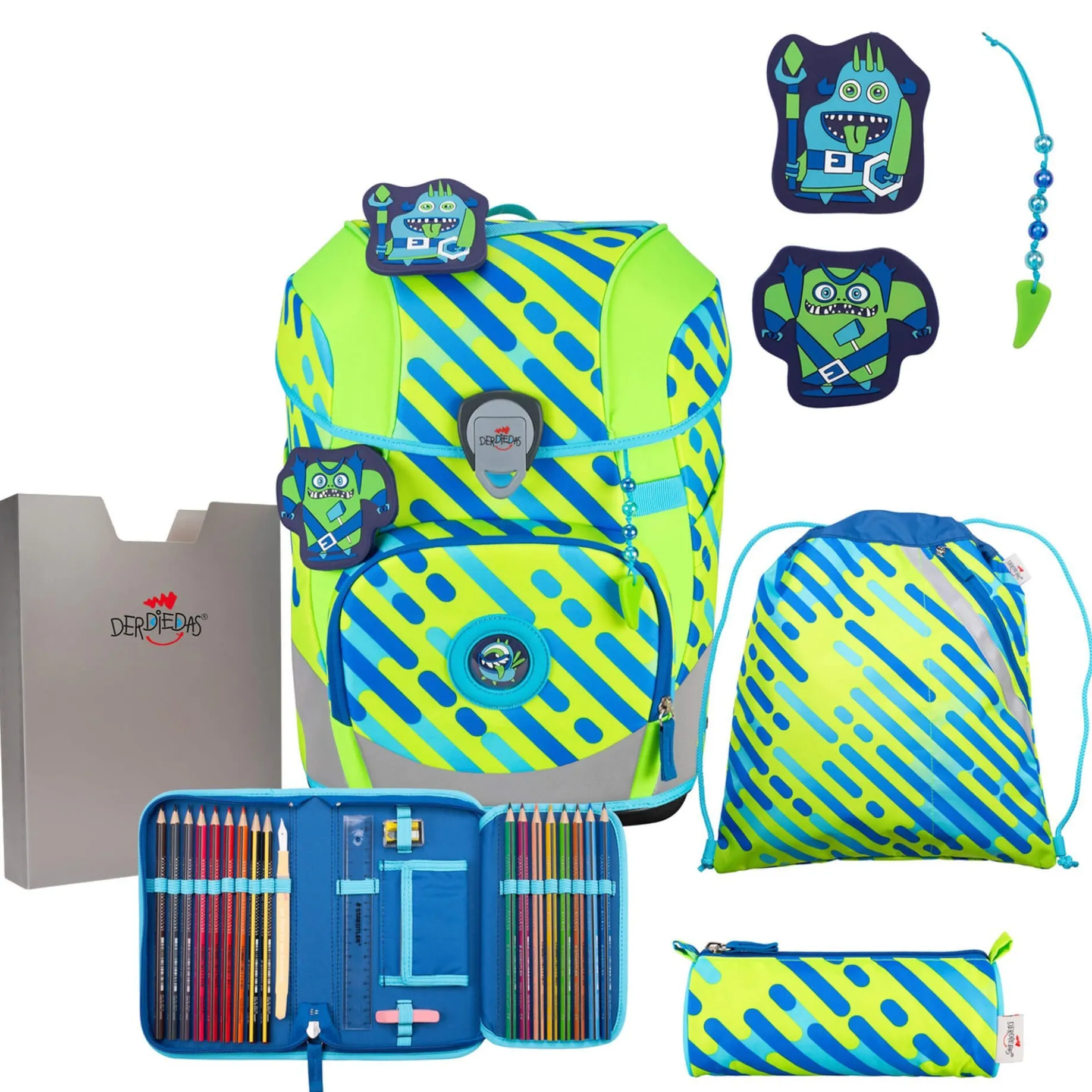 ErgoFlex Tiny Exklusiv Neon - Schulranzen Set 5tlg. 900g (Monster)