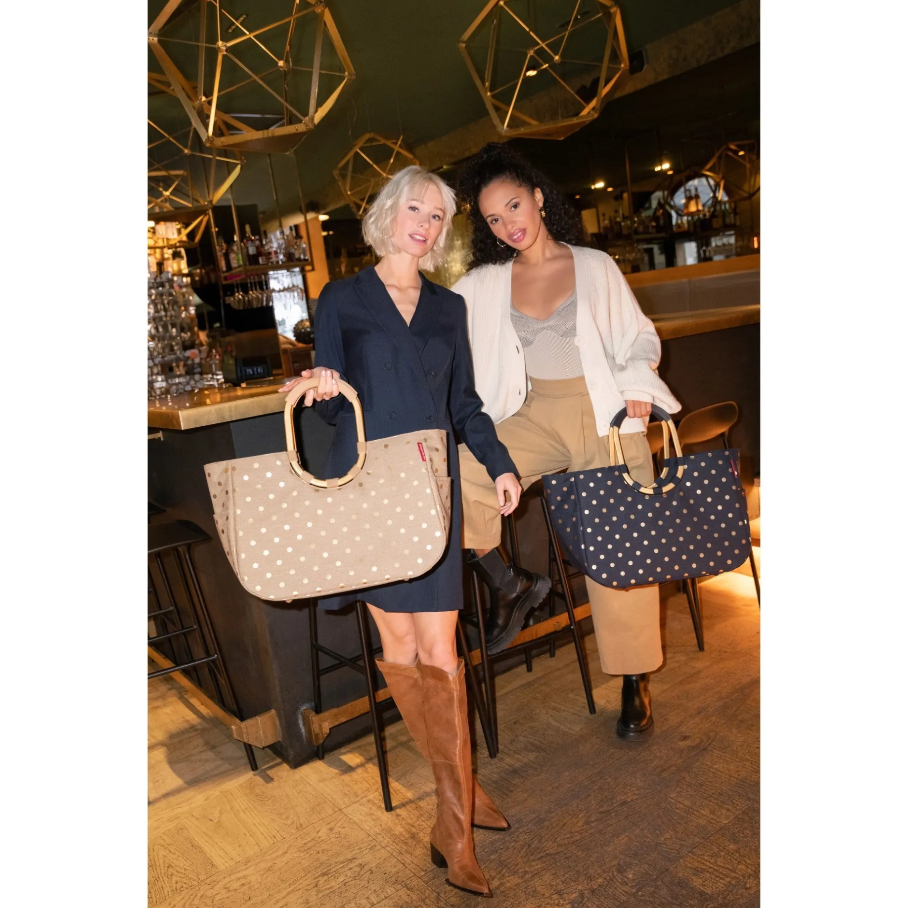 reisenthel shopping loopshopper L - Einkaufstasche mit Bügel 46 cm (frame metallic dots coffee)