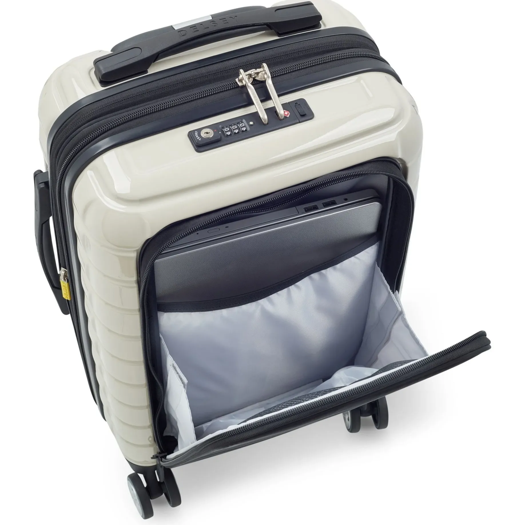 Shadow 5.0 - 4-Rollen-Kabinentrolley mit Vordertasche S 55 cm erw. USB (elfenbein)